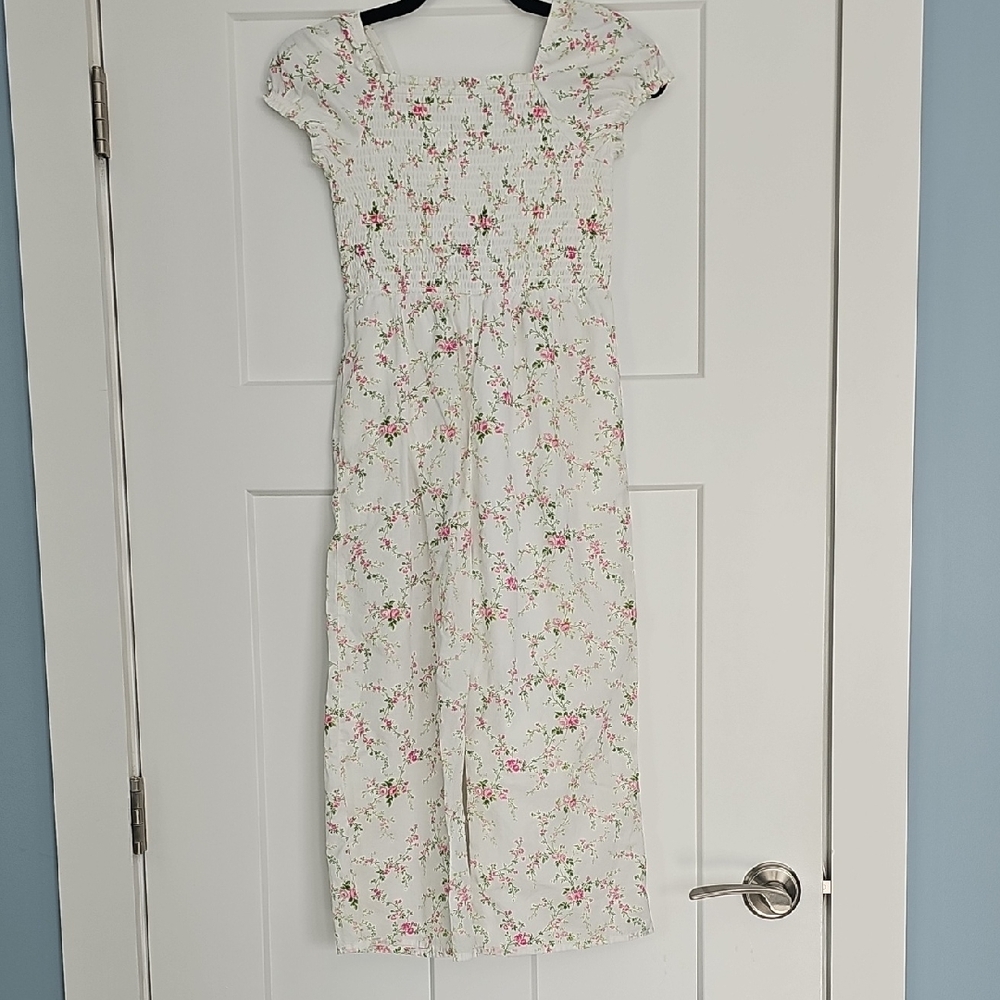 Gymboree White Floral Smocked Top with Pink & Green Accents